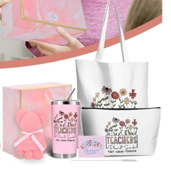 Teacher Appreciation Gift/Basket with Tumbler/Tote/Cosmetic Bag/Bear/Towel | NEW - Picture 7 of 8